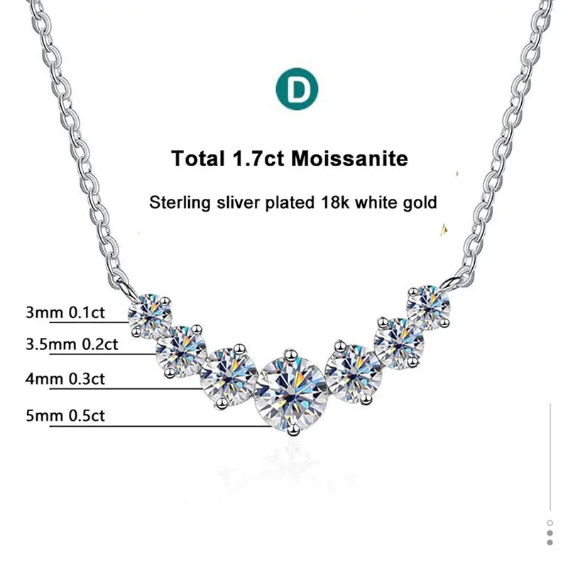 Moissanite Diamond Necklace 925 Sterling Silver 18K white Gold-Plated Wedding Fine Jewelry with Certificate