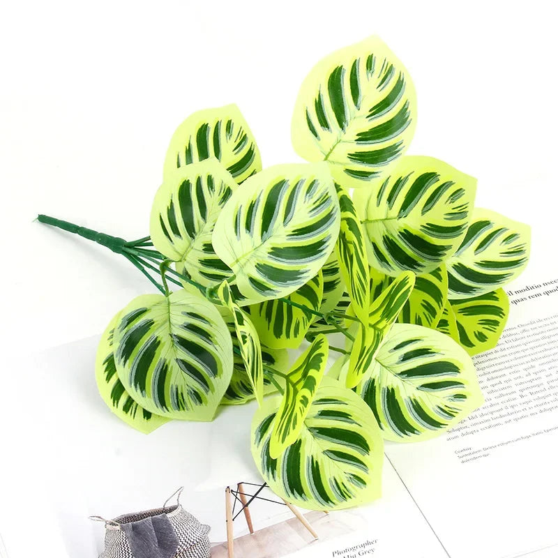 Artificial Silk Tortoiseshell Leaf Plant - Realistic Taro Dieffenbachia Fale Greenery for Home Decor