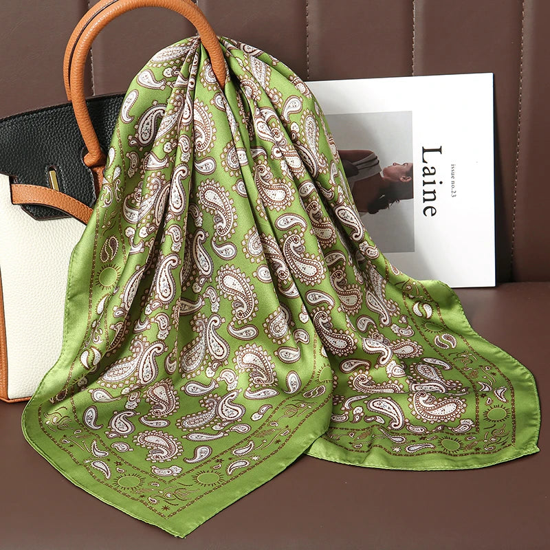 Luxury Print Satin Silk Square Scarf for Women Hijab Shawl & Elegant Wrap Accessory