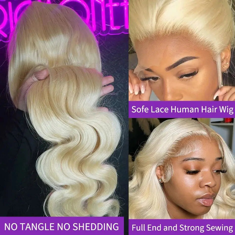 13x4 Lace Front Wig 613 Blond Body Wave Brazilian Human Hair 220 Density Pre- Plucked