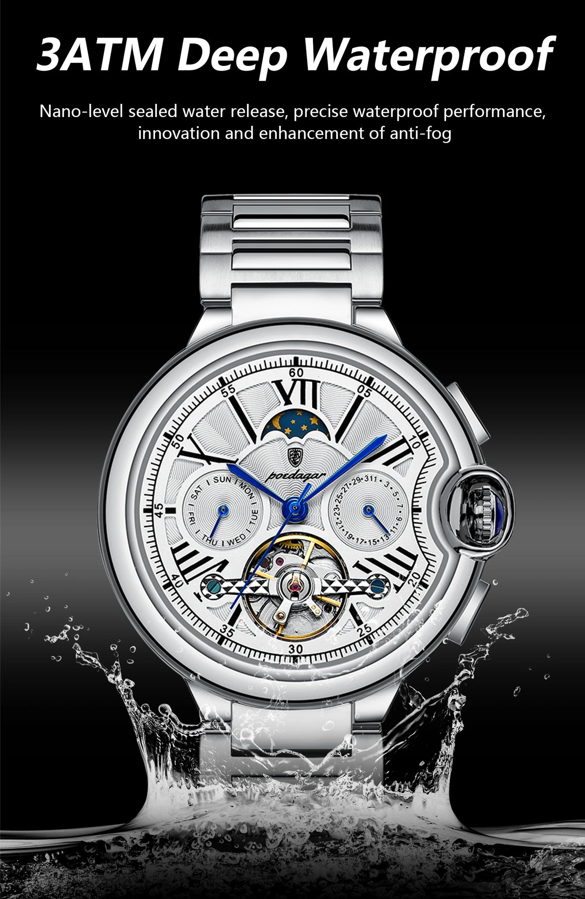 POEDAGAR 1413 Men's Automatic Watch with Day & Date Display