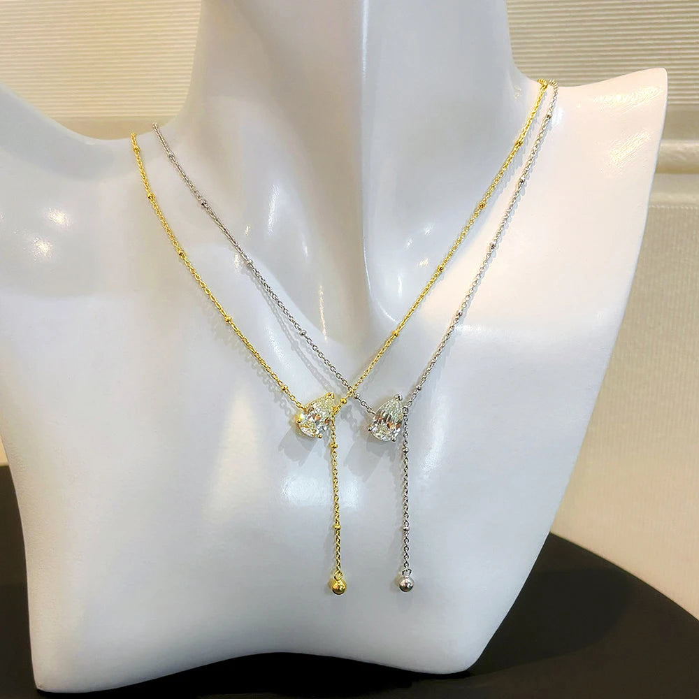 925 Sterling Silver Pear Cut Moissanite Pendant Necklace Y-Style Solitaire Diamond Neck Chaîne