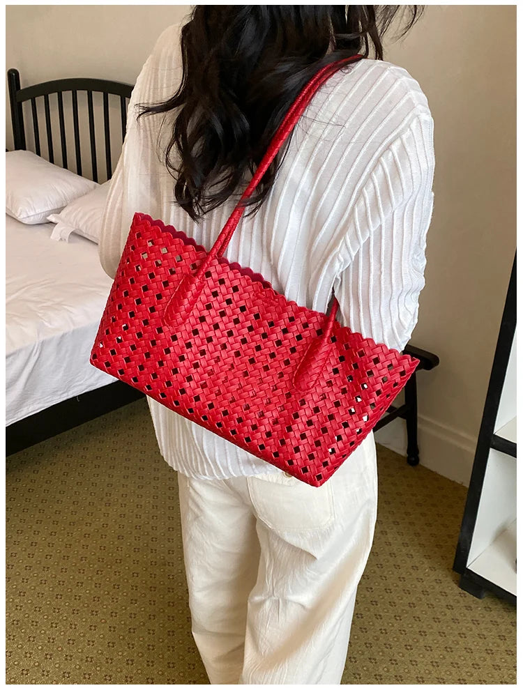 Women's Woven Shoulder Bag - Luxury Designer Tote Purse Handbag