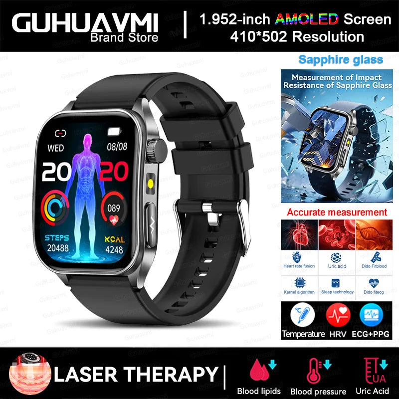 2025 Nursing Grade Laser Therapy Smartwatch- ECG PPG Blood Pressure Uric Acid Monitor
