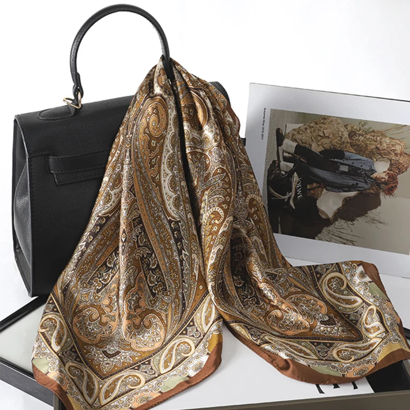 Bohemian Luxury Silk Square Scarf for Women Designer Print Shawl & Versatile Wrap