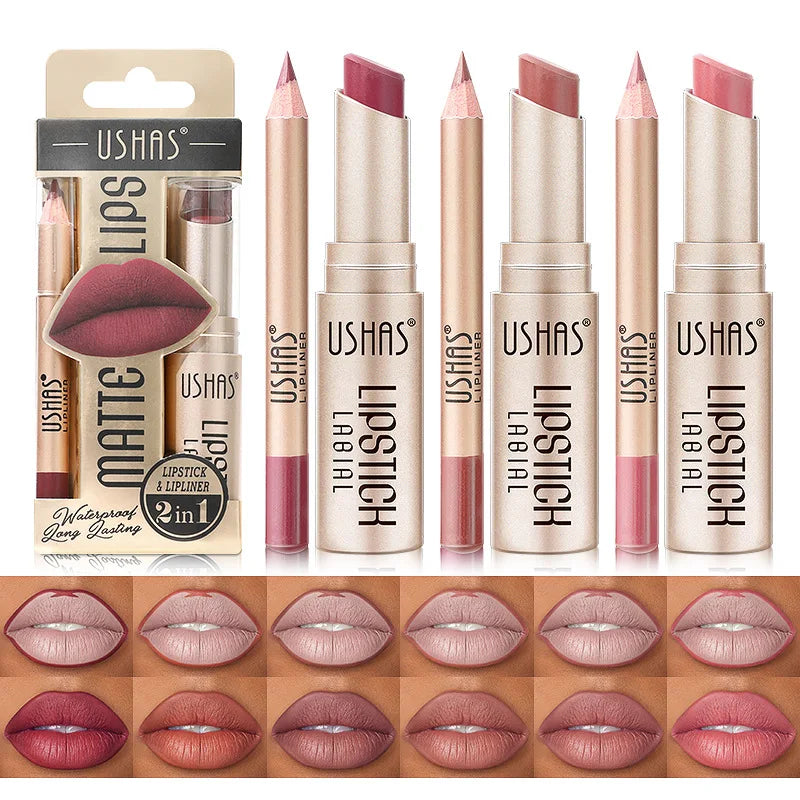 USHAS 12 Color Lip Liner Long-lasting Easy Coloring