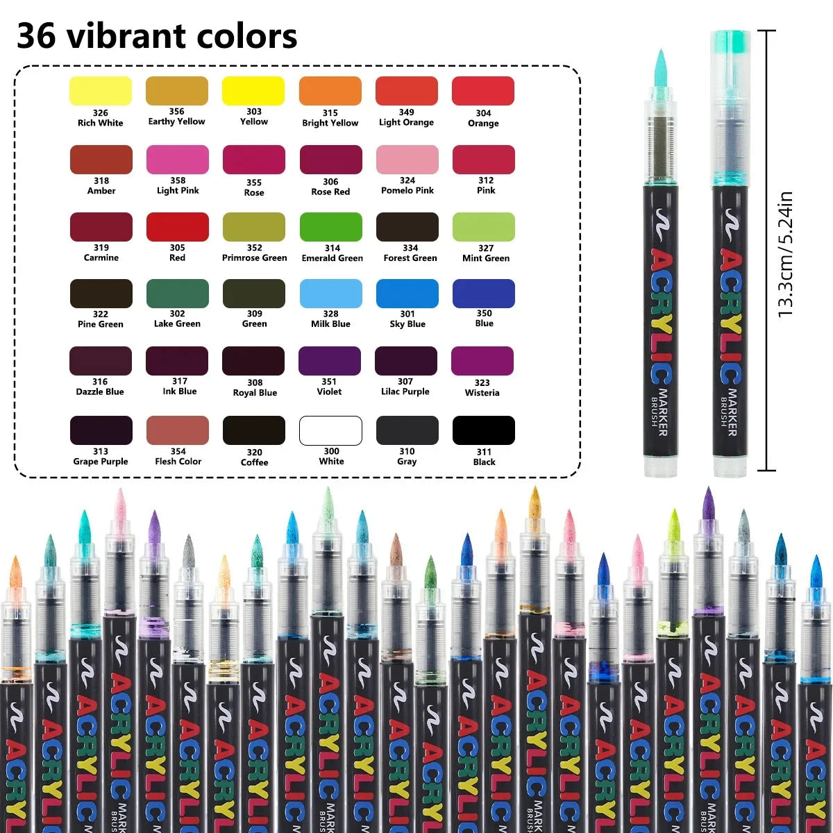 12-366 Colors Acrylic Set- Waterproof Art Brush Pens for Drawing
