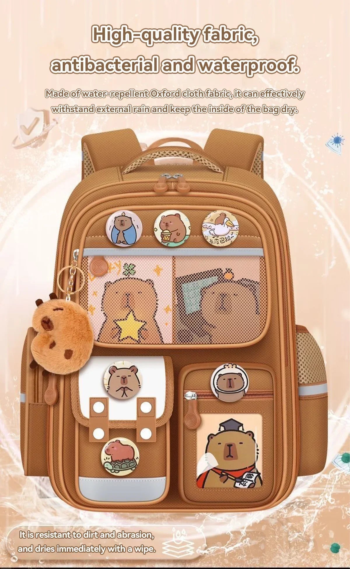 Capybara School Bag -Waterproof Backpack for Kids & Students
