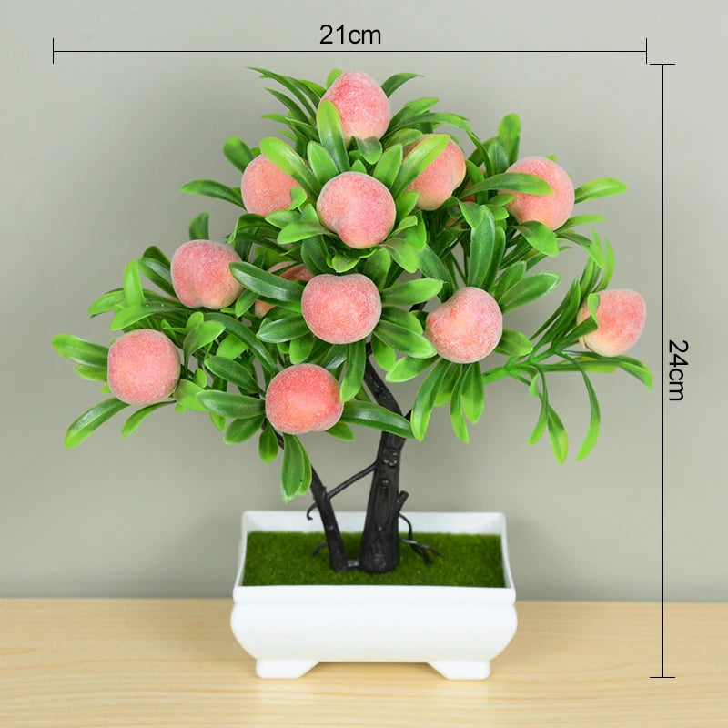 Artificial Bonsai Tree with Flower-Fake Potted Plant for Home Room & Garden Decoration