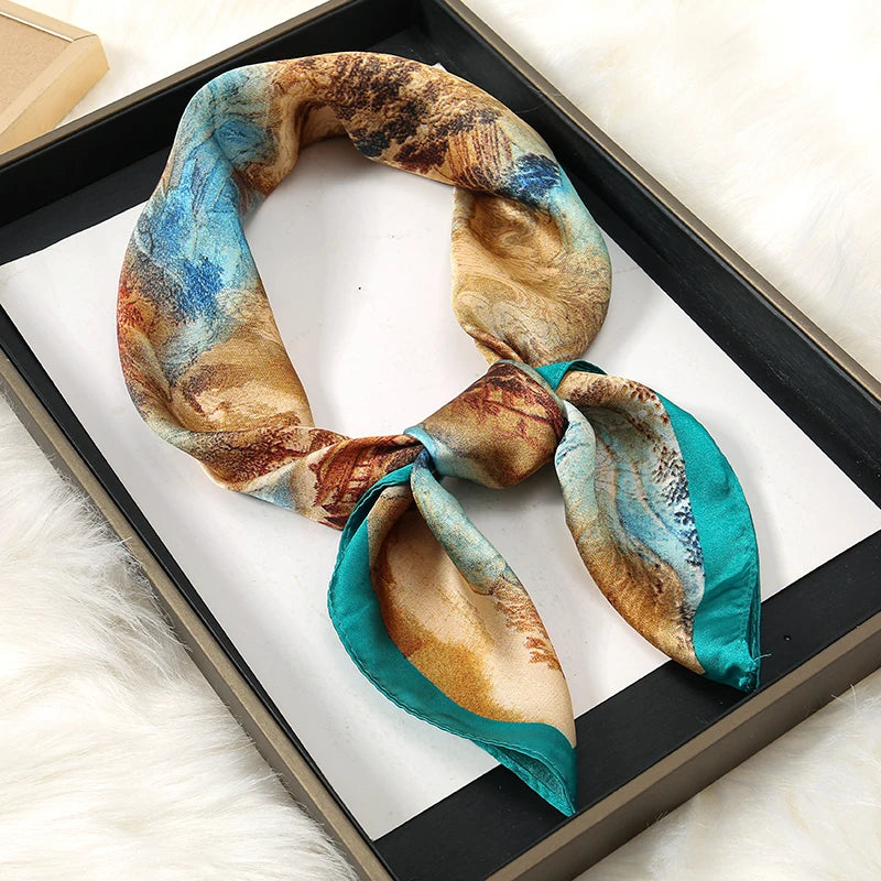 Luxury Print Satin Silk Square Scarf for Women Hijab Shawl & Elegant Wrap Accessory