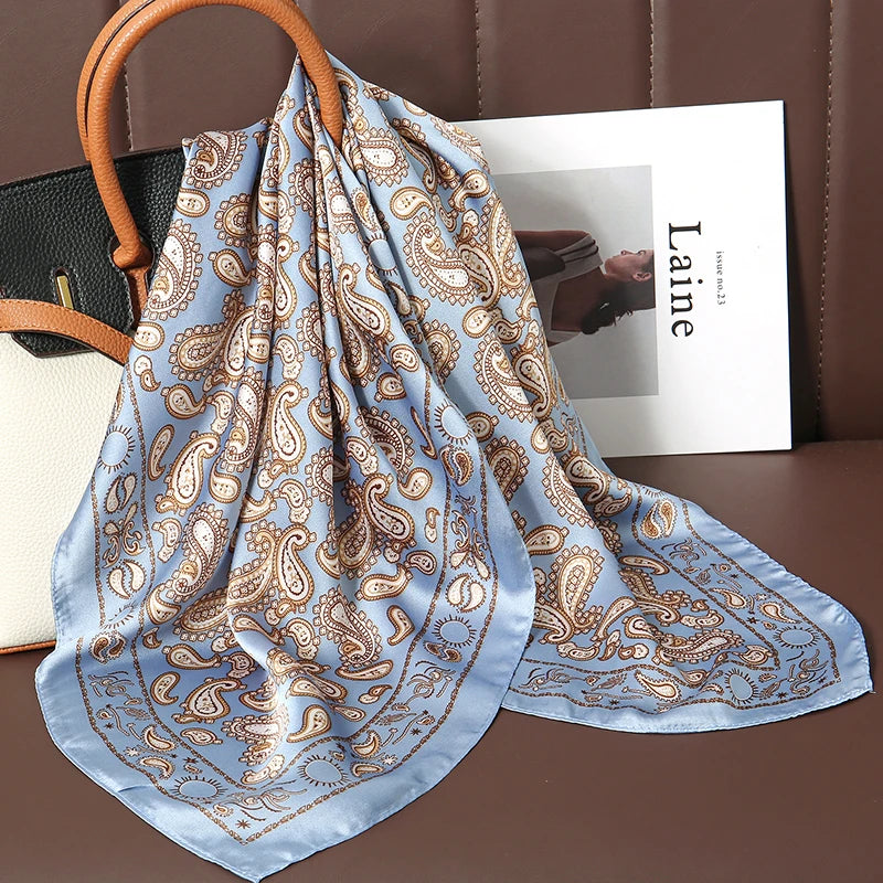 Luxury Print Satin Silk Square Scarf for Women Hijab Shawl & Elegant Wrap Accessory
