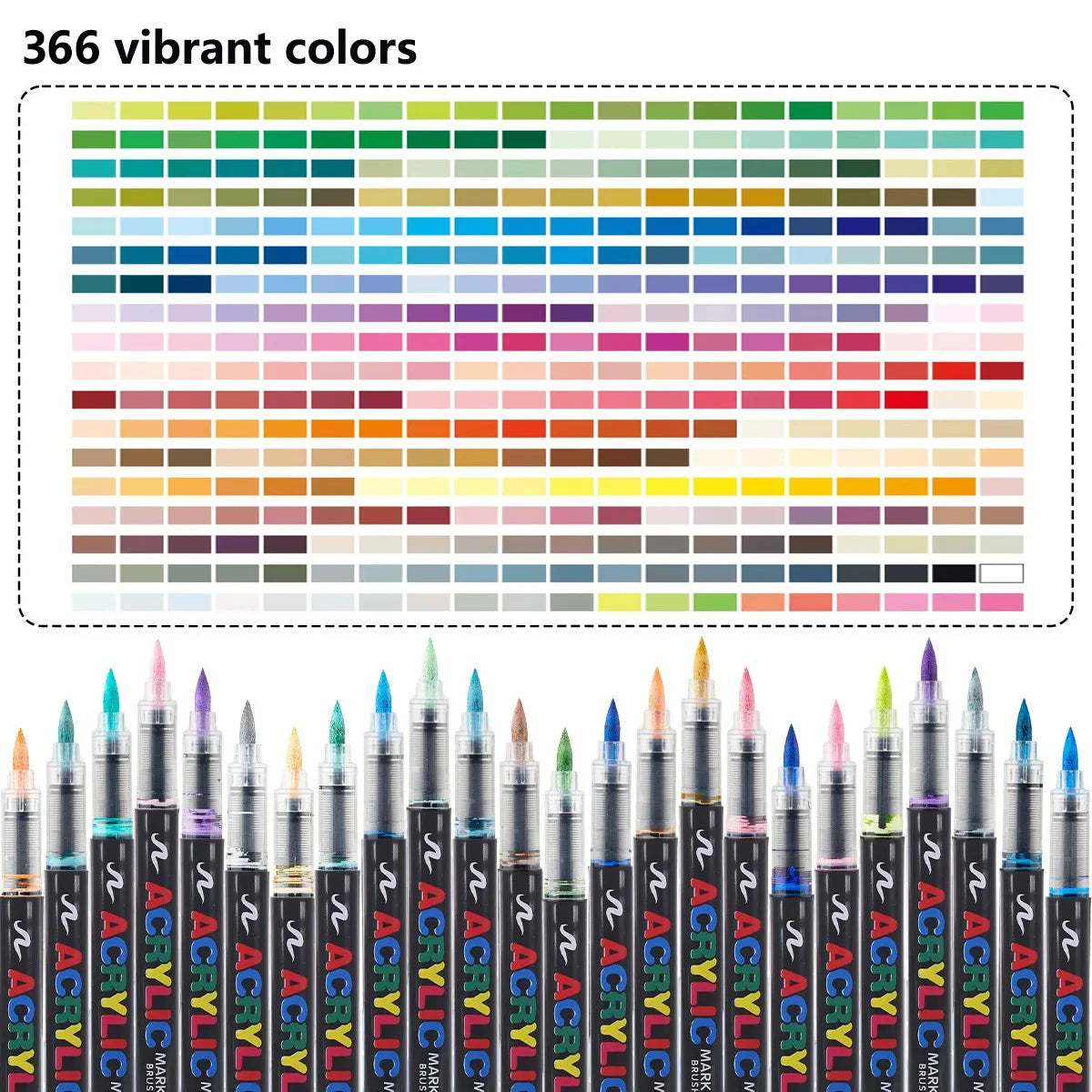 12-366 Colors Acrylic Set- Waterproof Art Brush Pens for Drawing