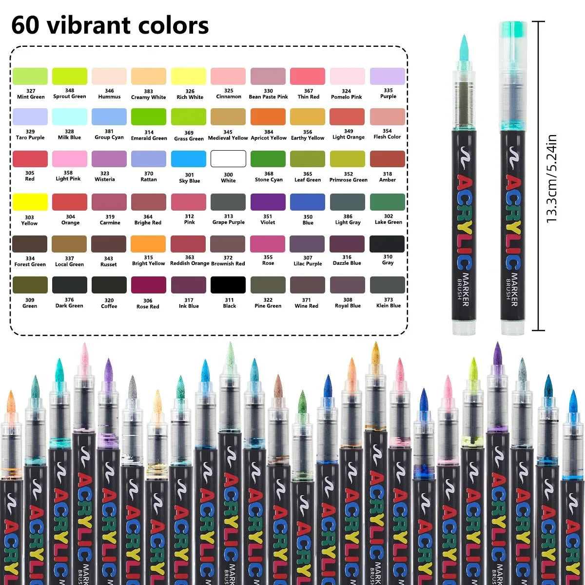 12-366 Colors Acrylic Set- Waterproof Art Brush Pens for Drawing