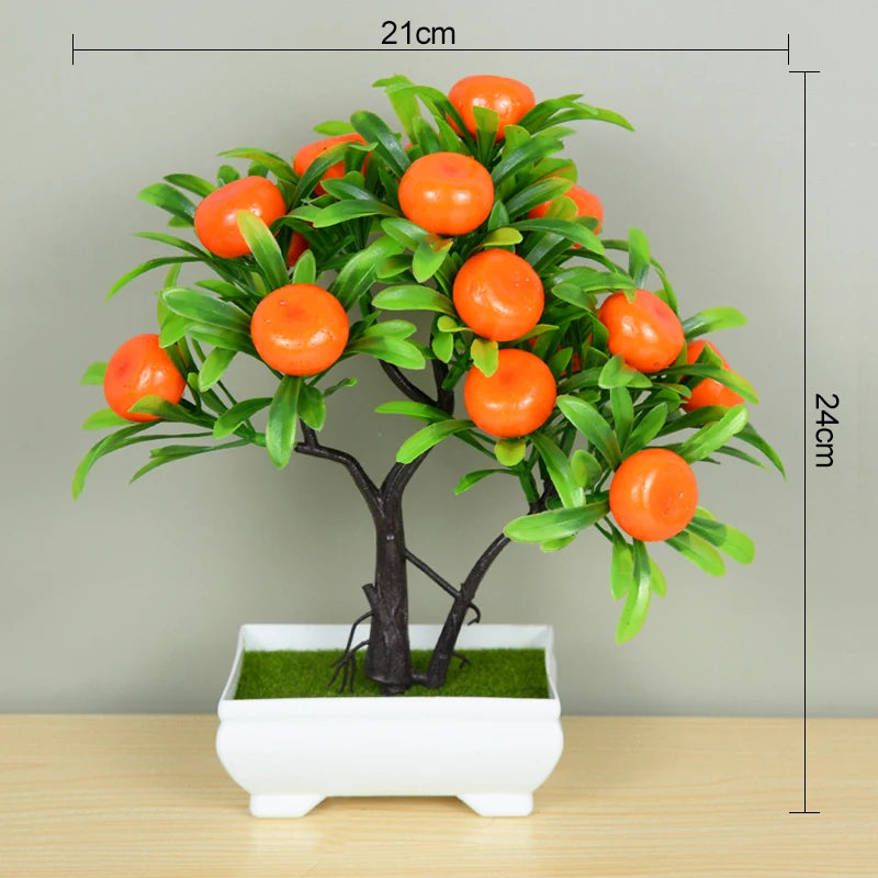 Artificial Bonsai Tree with Flower-Fake Potted Plant for Home Room & Garden Decoration