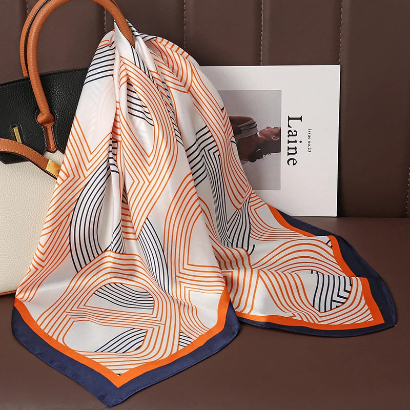 Luxury Print Satin Silk Square Scarf for Women Hijab Shawl & Elegant Wrap Accessory
