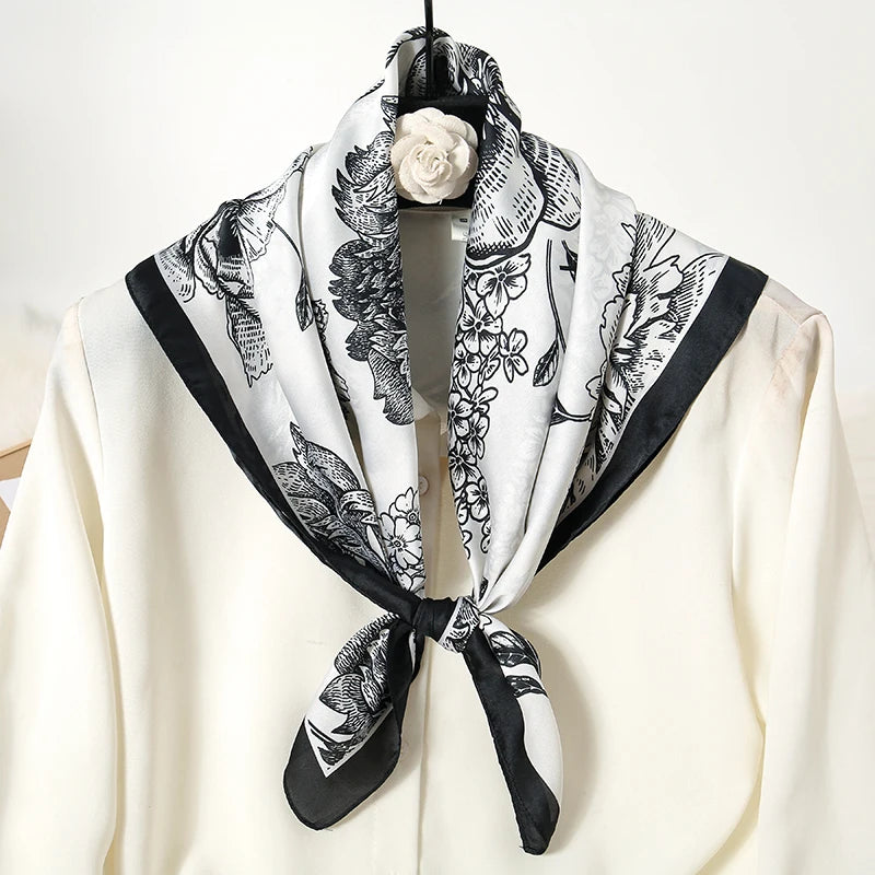 Luxury Print Satin Silk Square Scarf for Women Hijab Shawl & Elegant Wrap Accessory