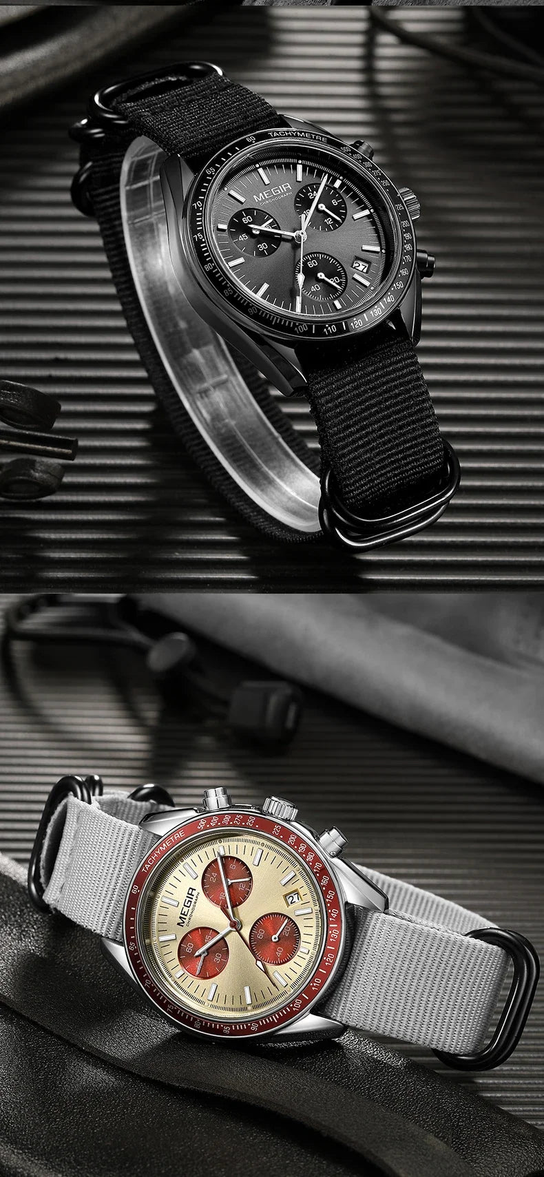 MEGIR Men's Luxury Sport Watch Chronograph Quartz Canvas Wristwatch