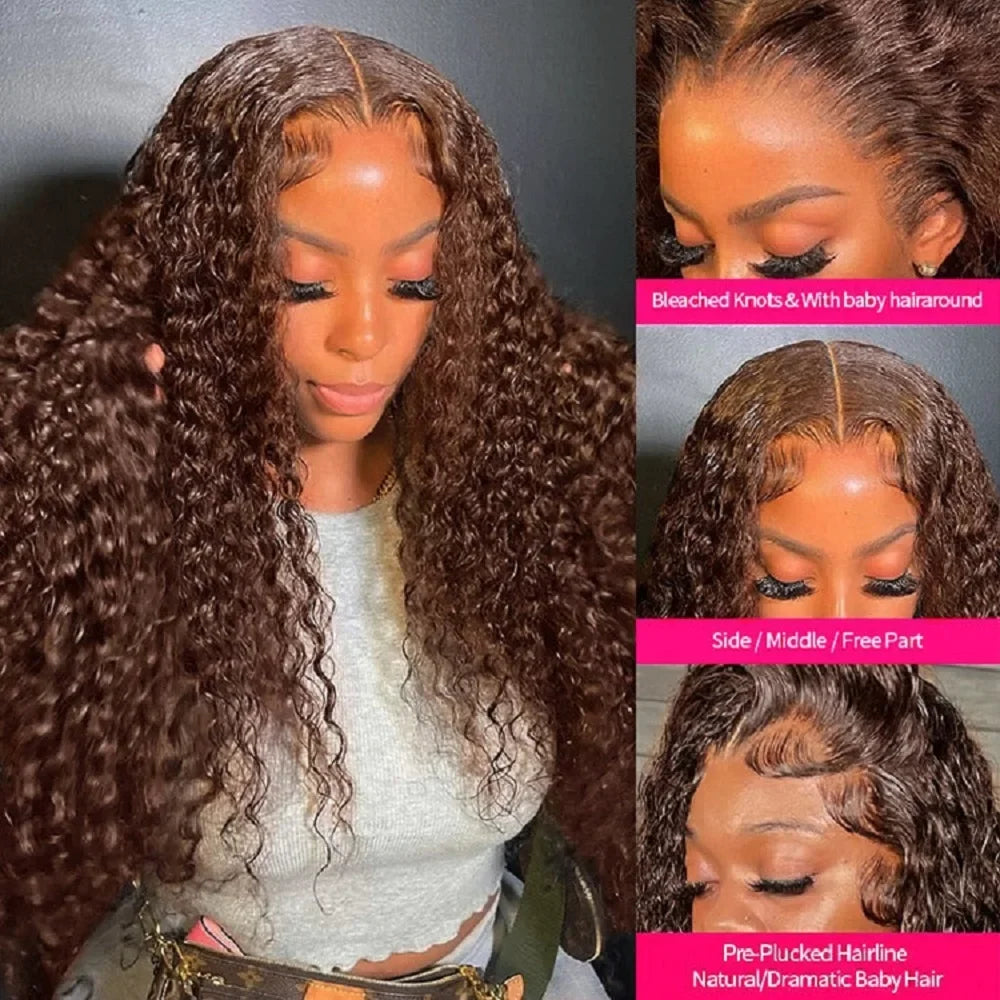 Deep Wave Frontal Wig 13x4 13x6 HD Lace - 30 Inch Chocolate Brown Human Hair