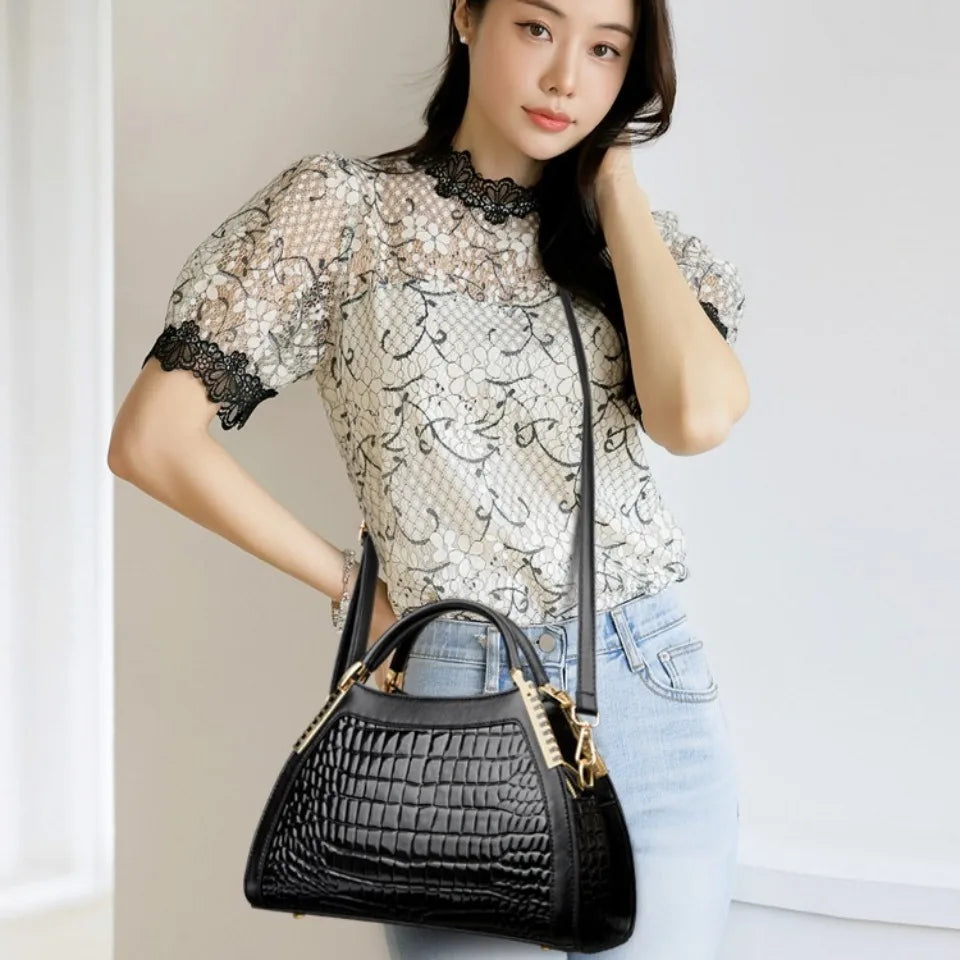 Luxury Alligator Patent Leather Crossbody Hobo Bag
