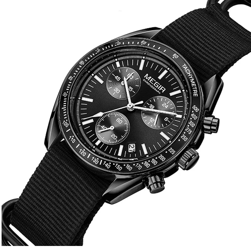 MEGIR Men's Luxury Sport Watch Chronograph Quartz Canvas Wristwatch