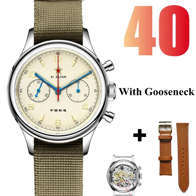 RED STAR  38mm 1963 Men's Chronograph Mechanical Watch - Pilot's Choice Aviation Timepieces.