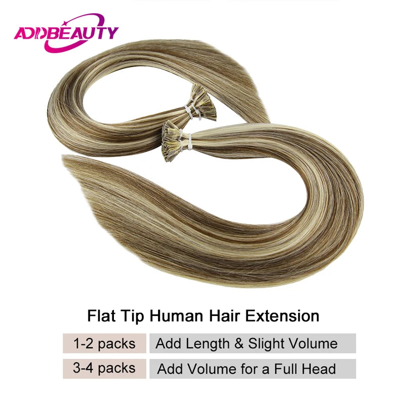 Straight Human Hair Extensions - Fusion Flat Tip Keratin Bond Natural Hair