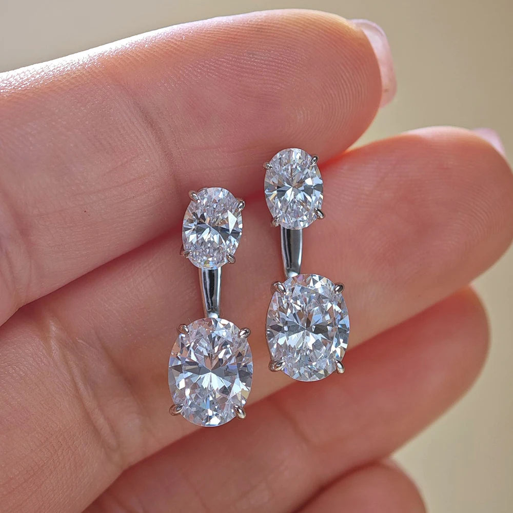 Oval Moissanite Drop Earrings-Detachable Ear cuff 925
