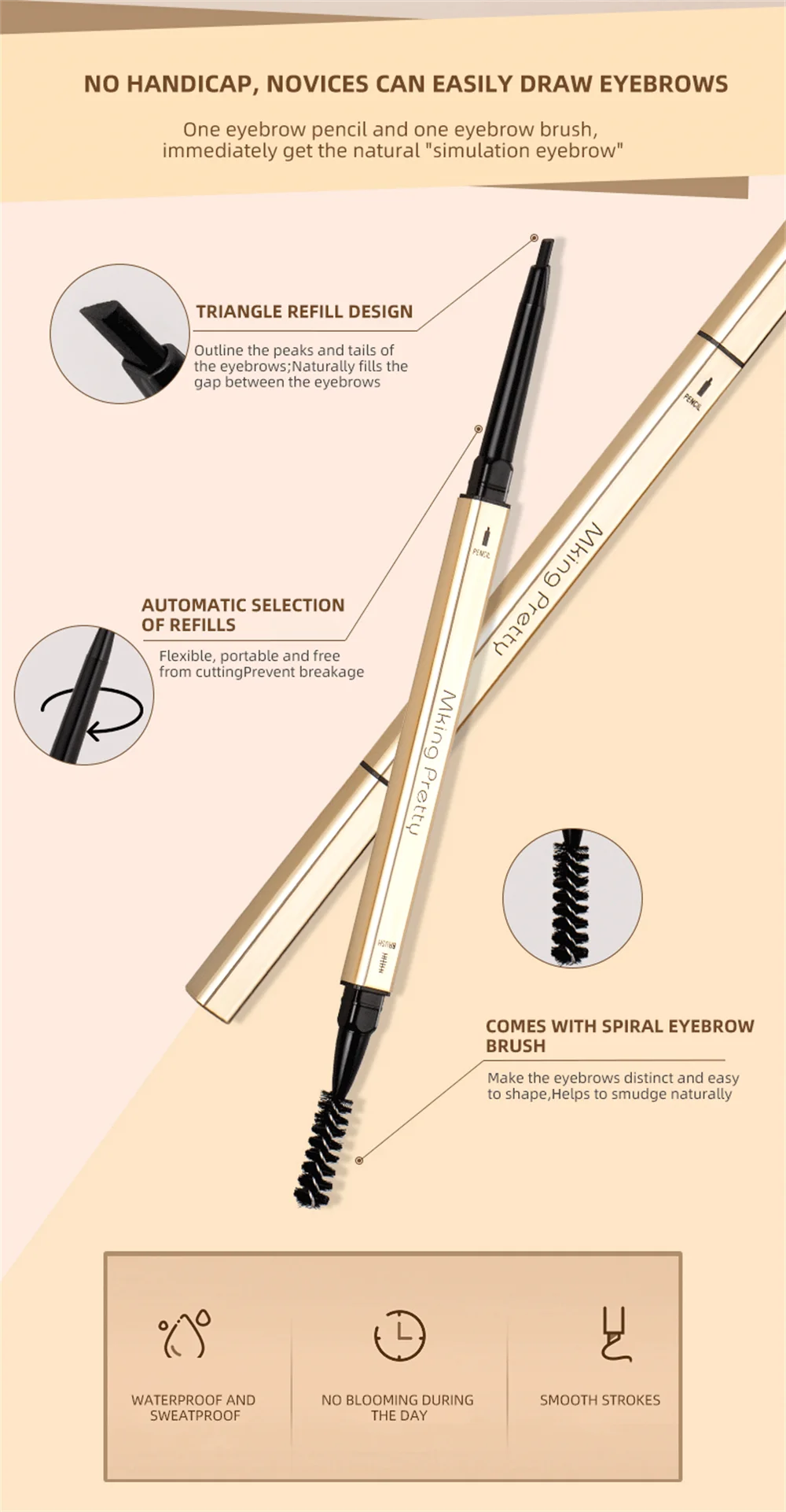 Waterproof Eyebrow Tattoo Pencil with Brush - Dark Coffee