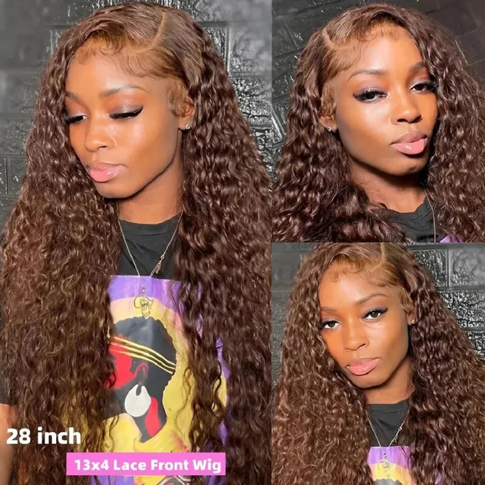 Deep Wave Frontal Wig 13x4 13x6 HD Lace - 30 Inch Chocolate Brown Human Hair