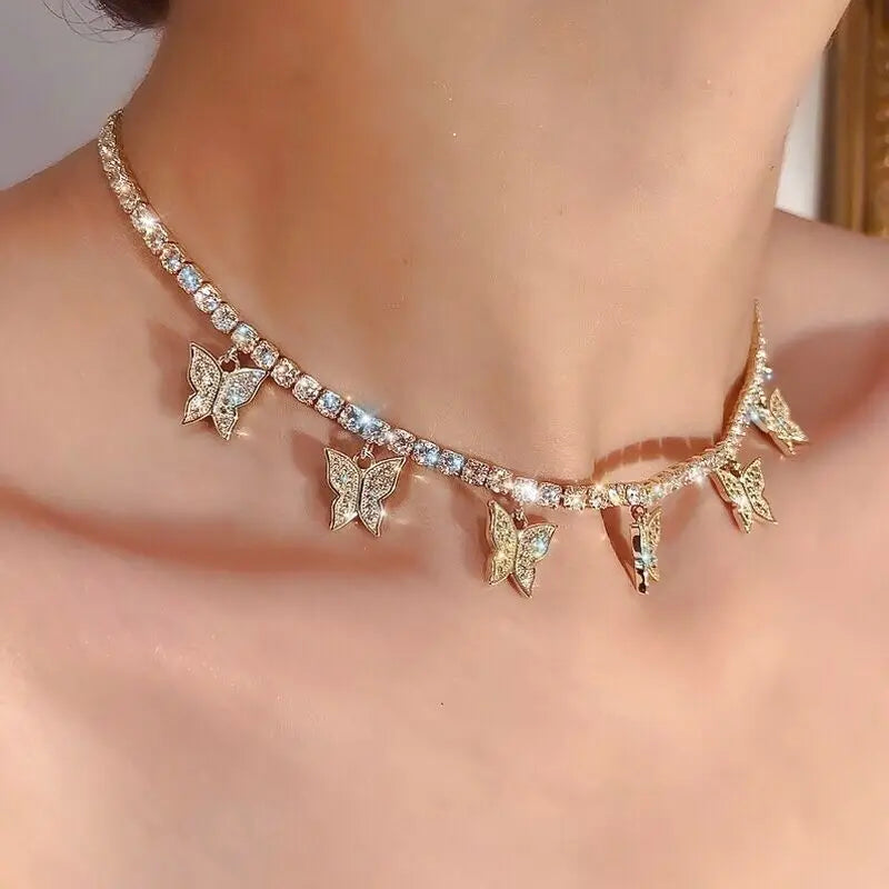 Crystal Zircon Water Drop Pendant Necklace - Invisible Chain Choker for Women
