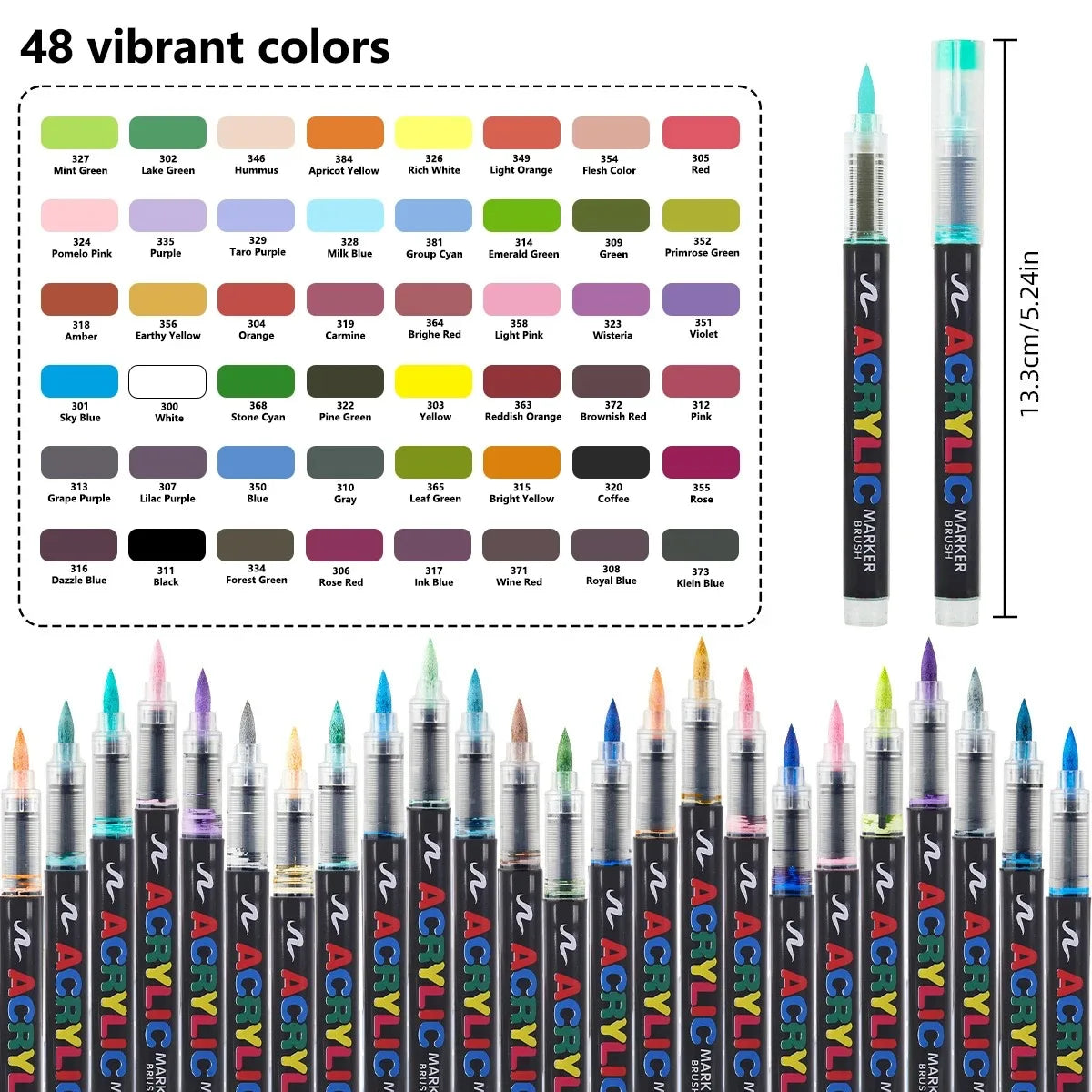 12-366 Colors Acrylic Set- Waterproof Art Brush Pens for Drawing