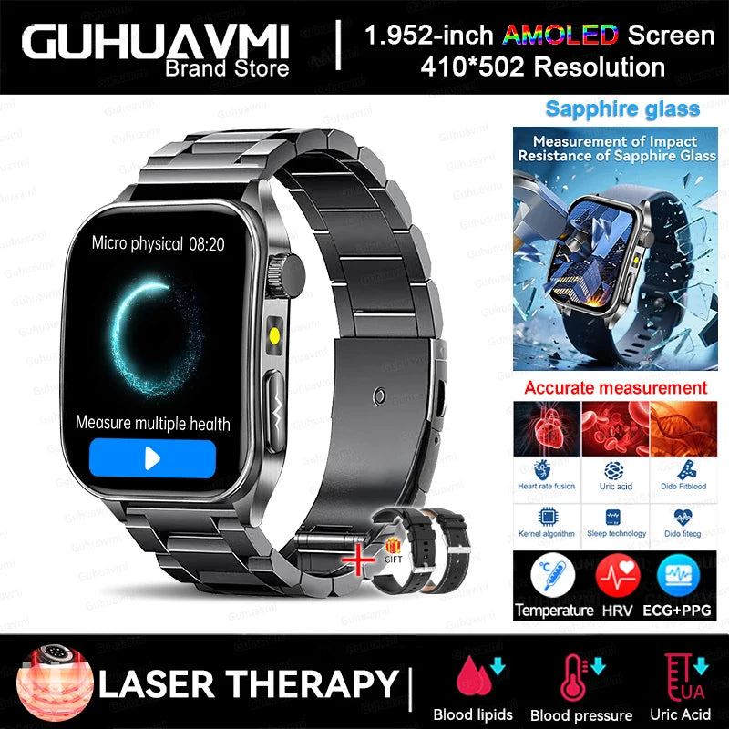2025 Nursing Grade Laser Therapy Smartwatch- ECG PPG Blood Pressure Uric Acid Monitor