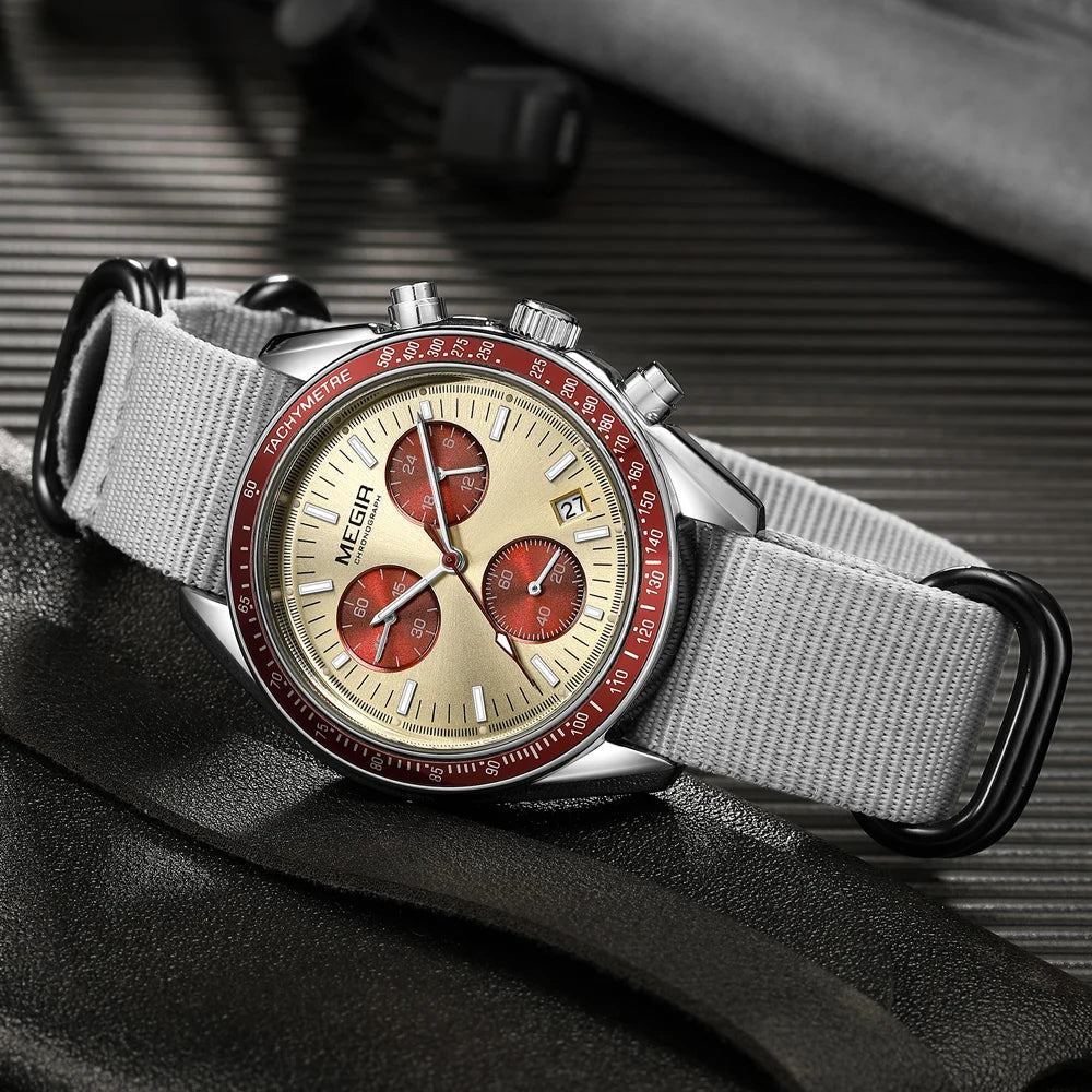 MEGIR Men's Luxury Sport Watch Chronograph Quartz Canvas Wristwatch