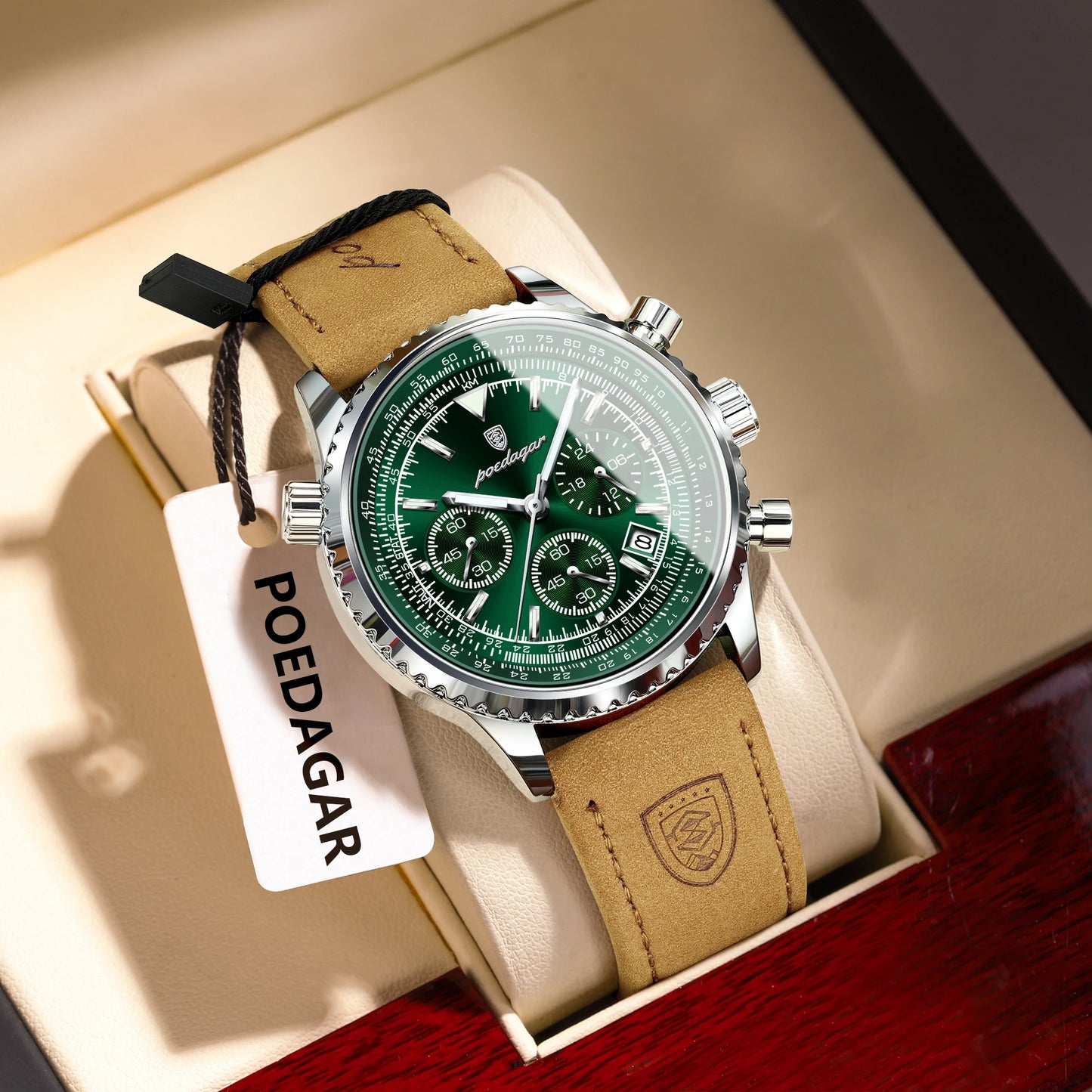 POEDAGAR Men's Luxury Business Luxury Business Watch Waterproof Choreograph Date Leather Quratz Wristwatch Date