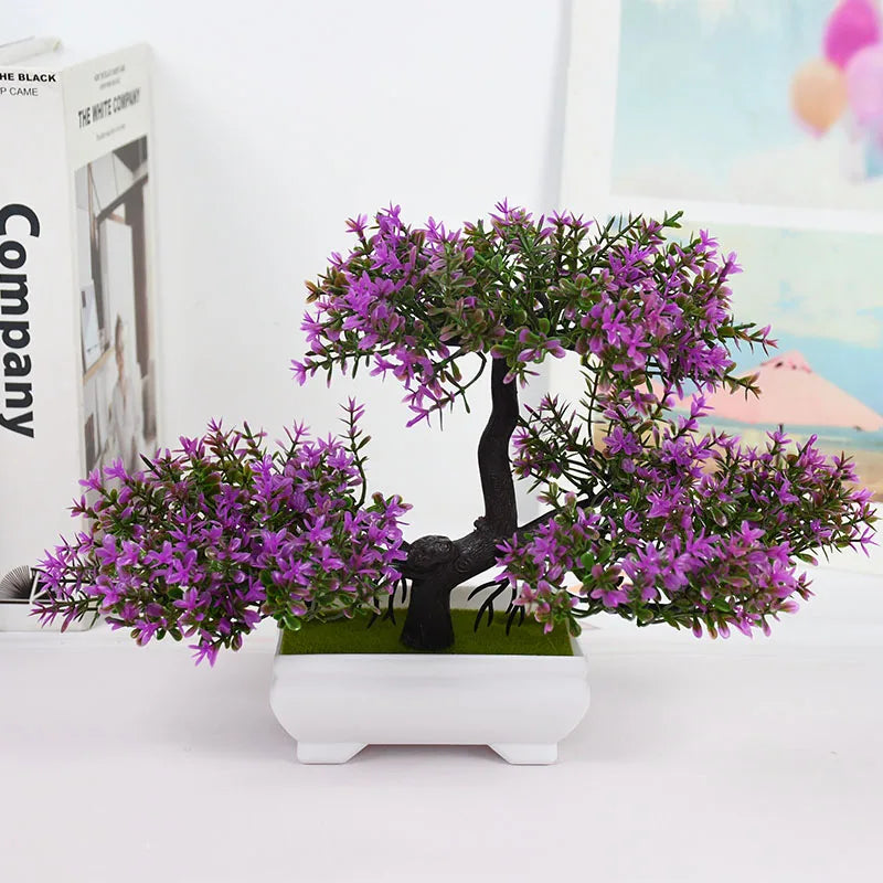 Artificial Bonsai Tree with Flower-Fake Potted Plant for Home Room & Garden Decoration
