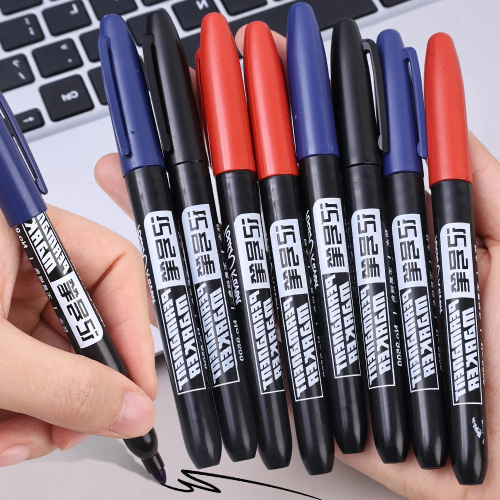 Permanent Maker Pen Set-Waterproof Drawing Markers in Black, Blue & Red