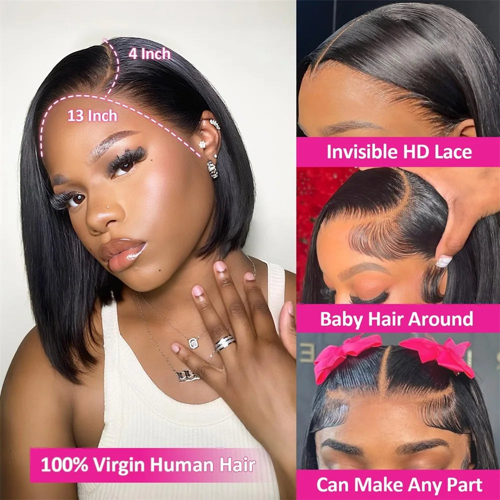Premium HD Lace Front Bob Wig - Glueless Human Hair