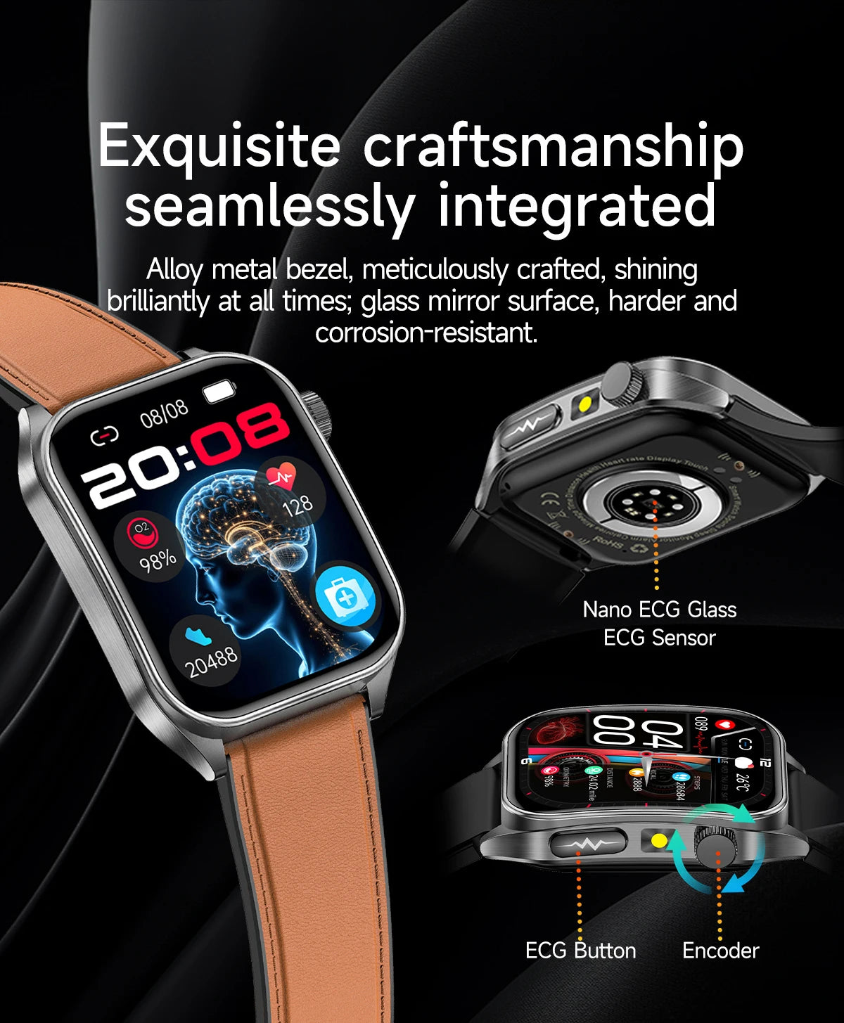 2025 Nursing Grade Laser Therapy Smartwatch- ECG PPG Blood Pressure Uric Acid Monitor