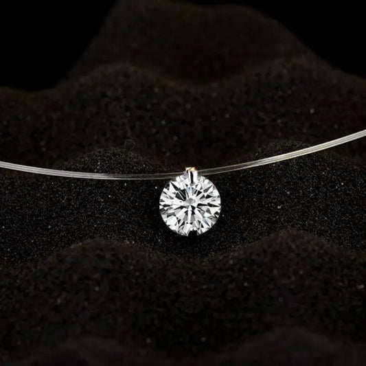 Crystal Zircon Water Drop Pendant Necklace - Invisible Chain Choker for Women
