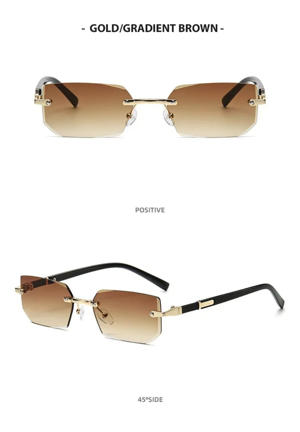 Rectangle Rimless Sunglasses Women Men - Small Square Trendy Shades UV400