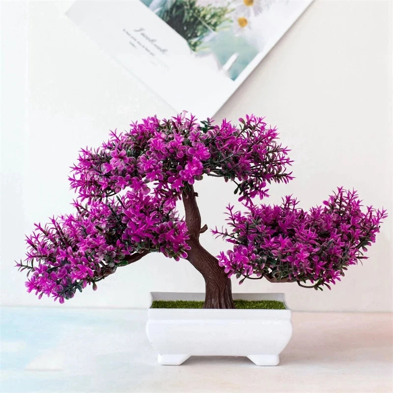 Artificial Bonsai Tree with Flower-Fake Potted Plant for Home Room & Garden Decoration
