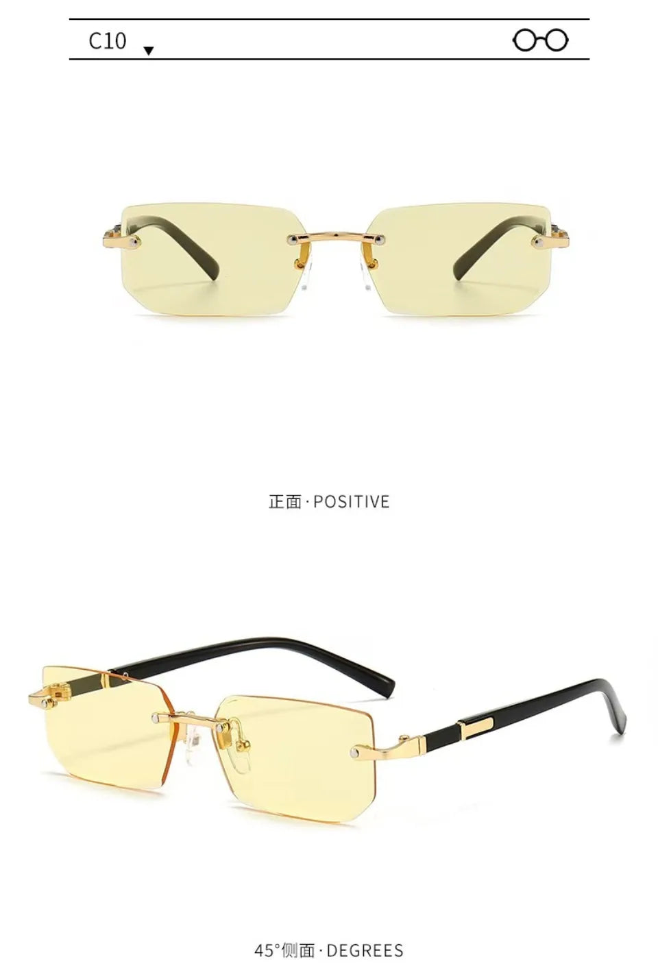 Rectangle Rimless Sunglasses Women Men - Small Square Trendy Shades UV400