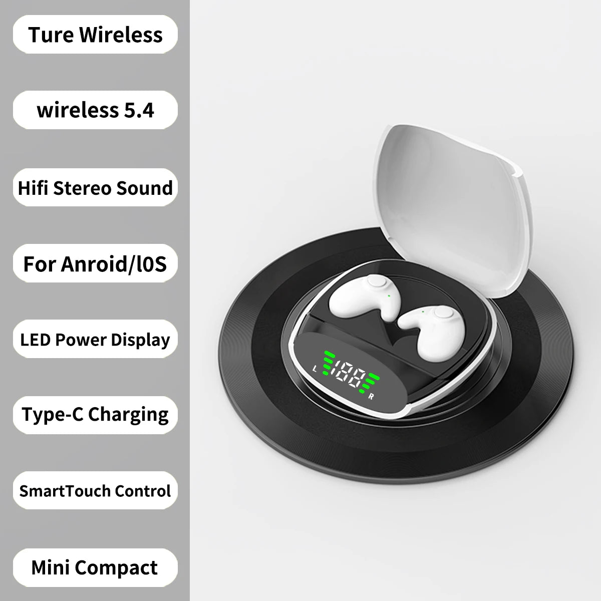 Wireless Bluetooth 5.3 Sleep & Sport Earbuds Waterproof Noise Cancelling Mini Headphones