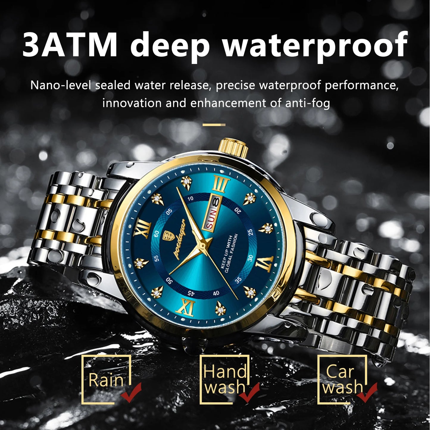 POEDAGAR Luxury Watch for Man Elegant Date Week Waterproof