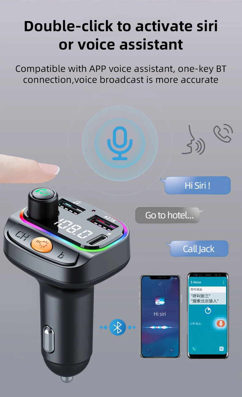 Car Bluetooth 5.3 M Transmitter - Wireless MP3 Player with Type - C Quick Charge Adapter