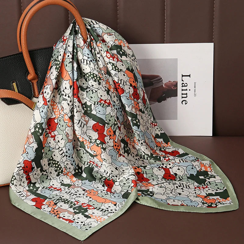Luxury Print Satin Silk Square Scarf for Women Hijab Shawl & Elegant Wrap Accessory
