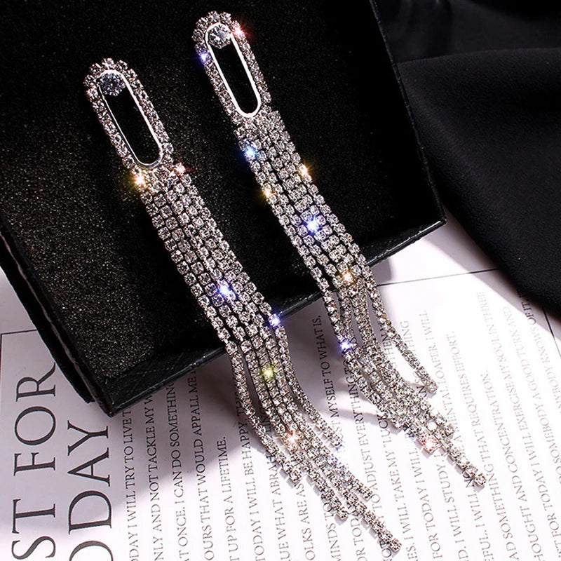 Rhinestone Tessel Drop Earrings
