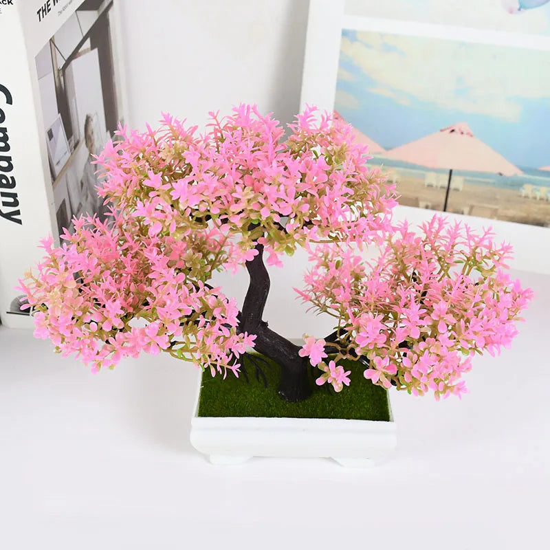 Artificial Bonsai Tree with Flower-Fake Potted Plant for Home Room & Garden Decoration