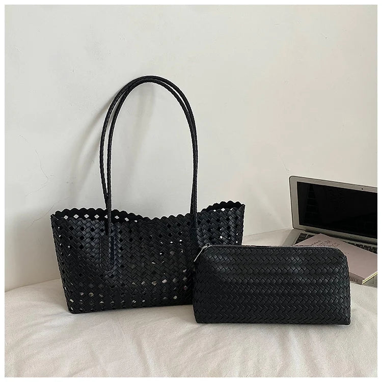 Women's Woven Shoulder Bag - Luxury Designer Tote Purse Handbag
