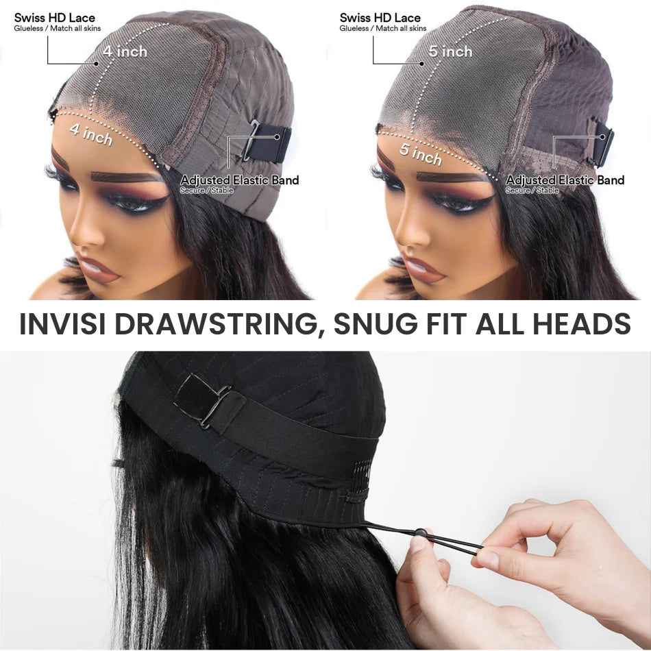Body Wave Glueless Wig 100% Brazilian Remy Human Hair 4x4 & %x5 Lace 180 & 200 Density 18- 38 Inches